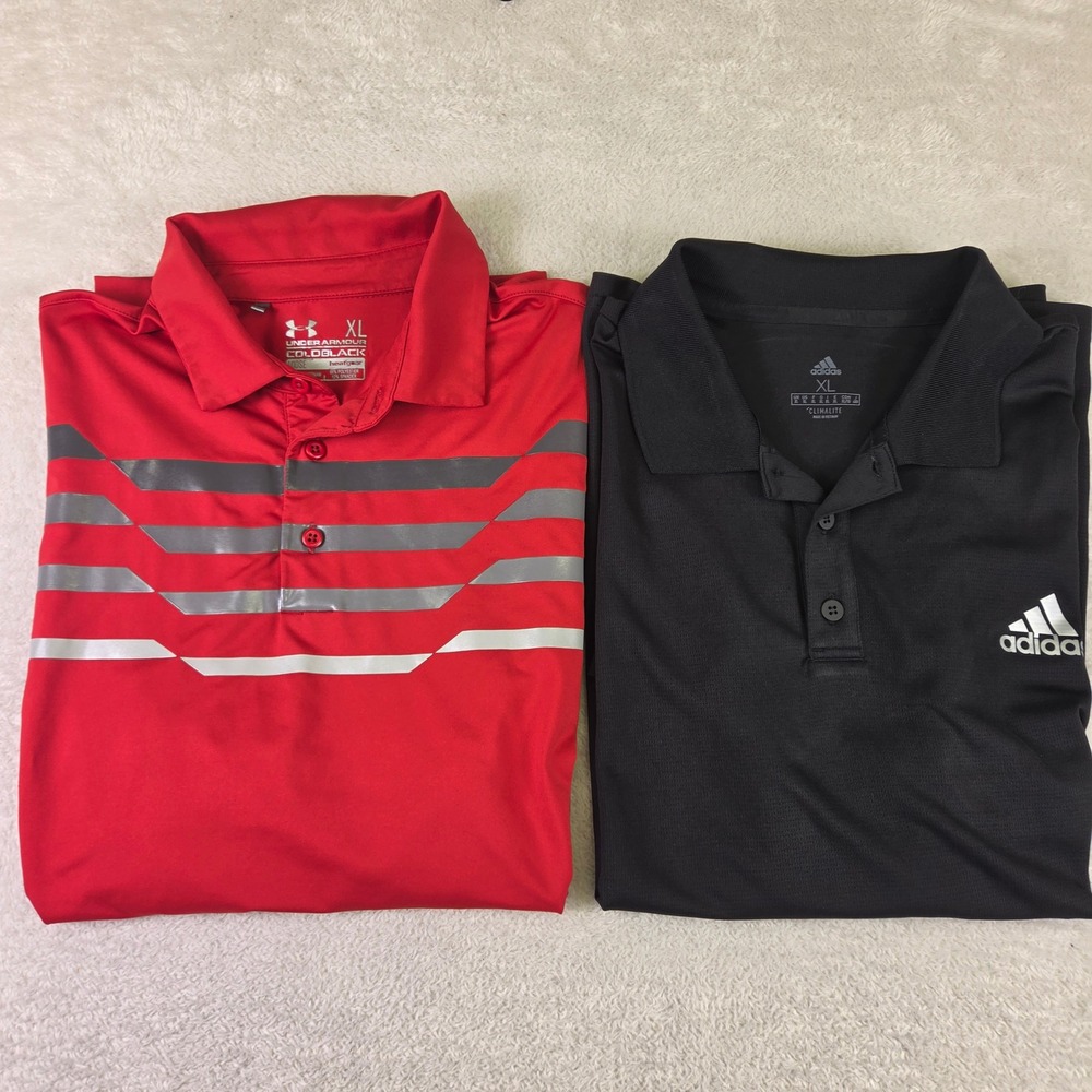 Mens XL Polo Shirt Lot Under Armour Coldblack Red Adidas Climalite Black 2 Pack